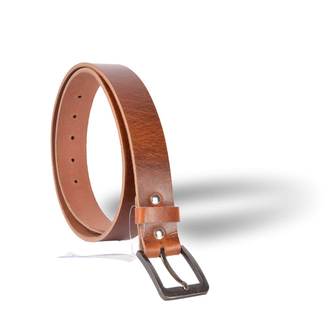 4East Unisex 100% Echt buffelleer Riem - Tan  Broekriem - Maat 85 - Verstelbaar - 5 Gaten - Totale Lengte 101cm - Voor Dames en Heren