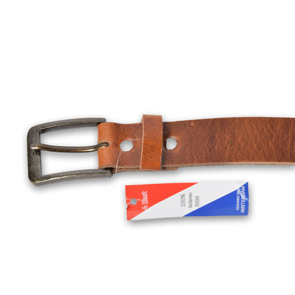 4East Unisex 100% Echt buffelleer  Riem - Tan  Broekriem - Maat 95 - Verstelbaar - 5 Gaten - Totale Lengte 112cm - Voor Dames en Heren
