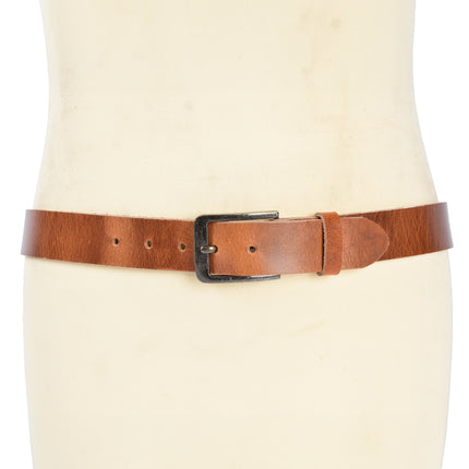 4East Unisex 100% Echt buffelleer  Riem - Tan  Broekriem - Maat 95 - Verstelbaar - 5 Gaten - Totale Lengte 112cm - Voor Dames en Heren