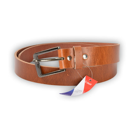 4East Unisex 100% Echt buffelleer Riem - Tan  Broekriem - Maat 105 - Verstelbaar - 5 Gaten - Totale Lengte 121cm - Voor Dames en Heren