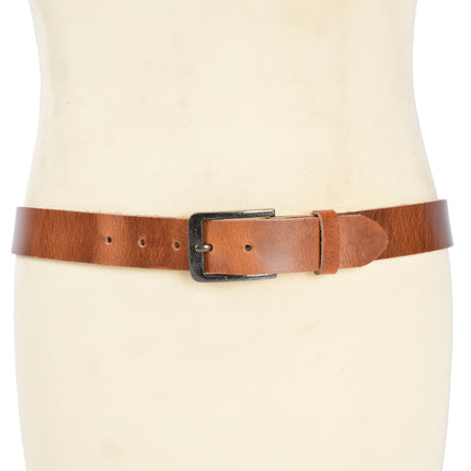 4East Unisex 100% Echt buffelleer Riem - Tan  Broekriem - Maat 105 - Verstelbaar - 5 Gaten - Totale Lengte 121cm - Voor Dames en Heren
