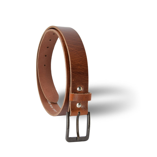 4East Unisex 100% Echt buffelleer Riem - Tan  Broekriem - Maat 105 - Verstelbaar - 5 Gaten - Totale Lengte 121cm - Voor Dames en Heren