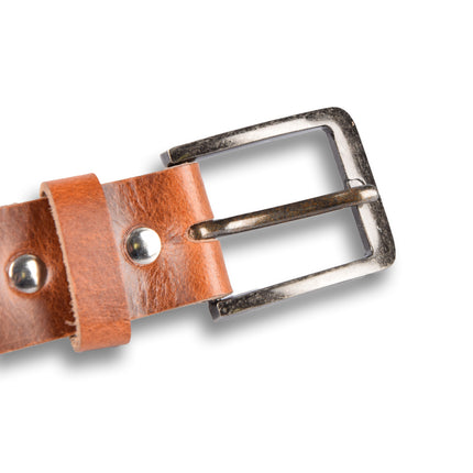 4East Unisex 100% Echt buffelleer Riem - Tan  Broekriem - Maat 115 - Verstelbaar - 5 Gaten - Totale Lengte 131cm - Voor Dames en Heren