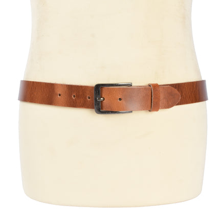 4East Unisex 100% Echt buffelleer Riem - Tan  Broekriem - Maat 115 - Verstelbaar - 5 Gaten - Totale Lengte 131cm - Voor Dames en Heren