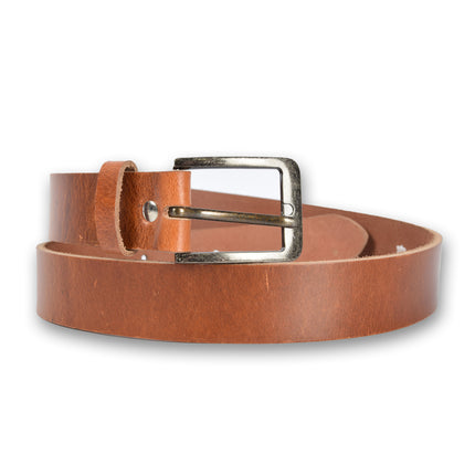 4East Unisex 100% Echt buffelleer Riem - Tan  Broekriem - Maat 115 - Verstelbaar - 5 Gaten - Totale Lengte 131cm - Voor Dames en Heren