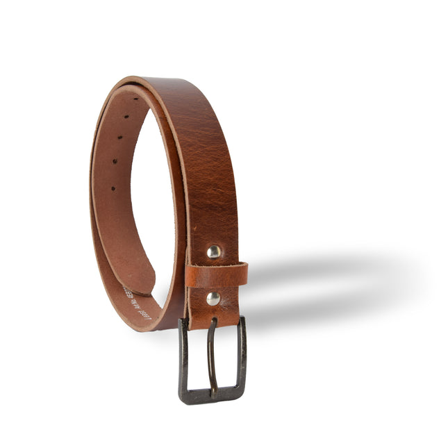 4East Unisex 100% Echt buffelleer Riem - Tan  Broekriem - Maat 115 - Verstelbaar - 5 Gaten - Totale Lengte 131cm - Voor Dames en Heren