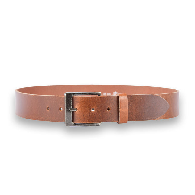 4East Unisex 100% Echt buffelleer Riem - tan  Broekriem - Maat 85 - Verstelbaar - 5 Gaten - Totale Lengte 101cm - Voor Dames en Heren - 4cm Breedte Broekriem