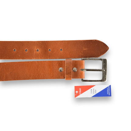 4East Unisex 100% Echt buffelleer Riem - tan Broekriem - Maat 95 - Verstelbaar - 5 Gaten - Totale Lengte 111cm - Voor Dames en Heren - 4cm Breedte Broekriem
