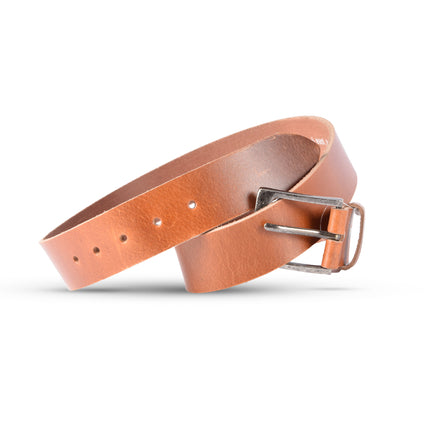 4East Unisex 100% Echt buffelleer Riem - tan Broekriem - Maat 95 - Verstelbaar - 5 Gaten - Totale Lengte 111cm - Voor Dames en Heren - 4cm Breedte Broekriem