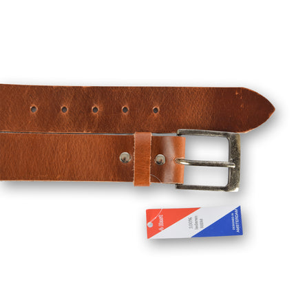 4East Unisex 100% Echt buffelleer Riem - tan Broekriem - Maat 105 - Verstelbaar - 5 Gaten - Totale Lengte 120cm - Voor Dames en Heren - 4cm Breedte Broekriem