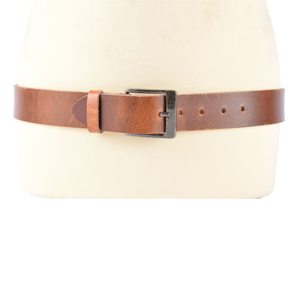 4East Unisex 100% buffel leer Riem - Tan  Broekriem - Maat 115 - Verstelbaar - 5 Gaten - Totale Lengte 131cm - Voor Dames en Heren - 4cm Breedte Broekriem