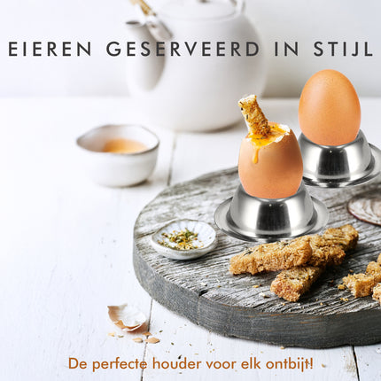 Eierdopjes RVS Set | Stapelbare Zilveren Eierdopjes met Voet | Ontbijt & Pasen | Diameter 8,5cm, Hoogte 3,5cm
