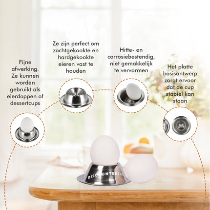 Eierdopjes RVS Set | Stapelbare Zilveren Eierdopjes met Voet | Ontbijt & Pasen | Diameter 8,5cm, Hoogte 3,5cm