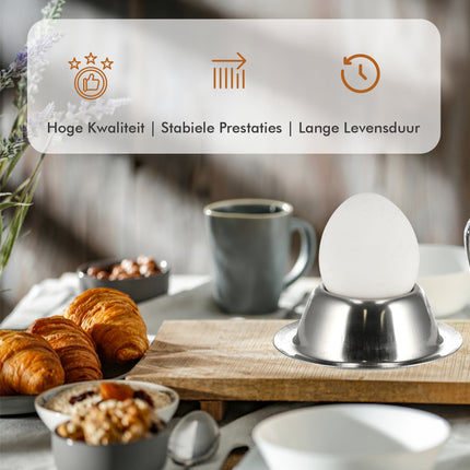 Eierdopjes RVS Set | Stapelbare Zilveren Eierdopjes met Voet | Ontbijt & Pasen | Diameter 8,5cm, Hoogte 3,5cm