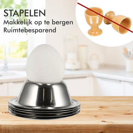 Eierdopjes RVS Set | Stapelbare Zilveren Eierdopjes met Voet | Ontbijt & Pasen | Diameter 8,5cm, Hoogte 3,5cm