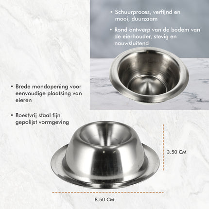 Eierdopjes RVS Set | Stapelbare Zilveren Eierdopjes met Voet | Ontbijt & Pasen | Diameter 8,5cm, Hoogte 3,5cm
