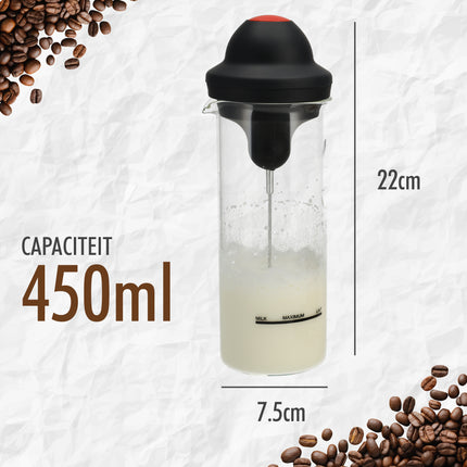 Elektrische Hand Melkopschuimer - RVS - Draadloze - BPA-Vrij - Hittebestendig Borosilicaatglas 450ml - Voor Perfecte Cappuccino’s en Latte’s Thuis