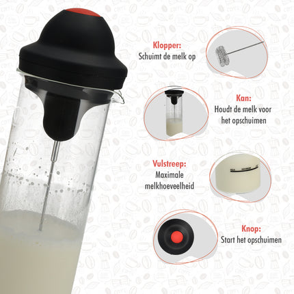 Elektrische Hand Melkopschuimer - RVS - Draadloze - BPA-Vrij - Hittebestendig Borosilicaatglas 450ml - Voor Perfecte Cappuccino’s en Latte’s Thuis