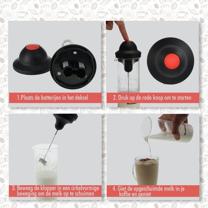 Elektrische Hand Melkopschuimer - RVS - Draadloze - BPA-Vrij - Hittebestendig Borosilicaatglas 450ml - Voor Perfecte Cappuccino’s en Latte’s Thuis