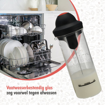 Elektrische Hand Melkopschuimer - RVS - Draadloze - BPA-Vrij - Hittebestendig Borosilicaatglas 450ml - Voor Perfecte Cappuccino’s en Latte’s Thuis