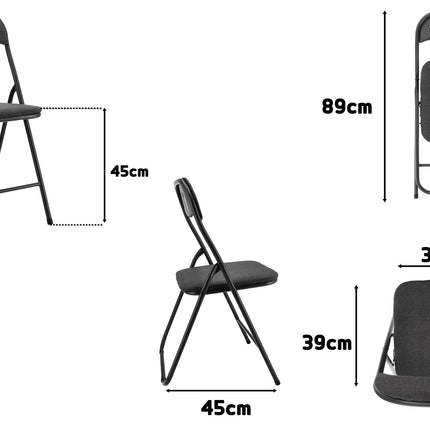 Set van 4 Zwarte Inklapbare Vouwstoelen - Compacte en Stevige Bijzetstoelen - Eettafelstoelen tot 100 kg Belastbaar