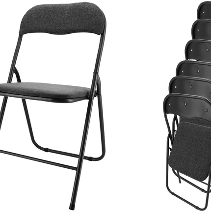 Klapstoel Premium – Zwart – Set van 6 Vouwstoelen – Bijzetstoel Binnen – Belastbaar tot 100kg – 43cm Zithoogte
