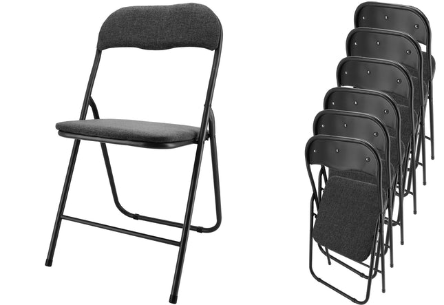 Klapstoel Premium – Zwart – Set van 6 Vouwstoelen – Bijzetstoel Binnen – Belastbaar tot 100kg – 43cm Zithoogte