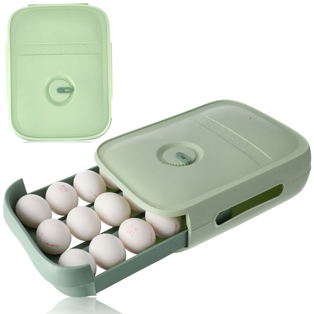Eierenhouder Koelkast 18 Eieren - Koelkast Eiertrays voor 18 Eieren - met Deksel - Groen Automatische Eierdispenser
