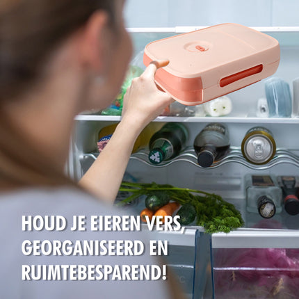 Eierenhouder Koelkast voor 18 Eieren - Kunststof Rollende Eierhouder -  Koelkast Eiertrays - Roze Eierdoos
