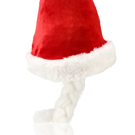 Kerstmuts Grappig Volwassenen Set van 2 - Voor Dames & Heren - met Staart & Vlechten - Omtrek 61 cm - Rode Goedkope en Te Gekke Kerstmutsen