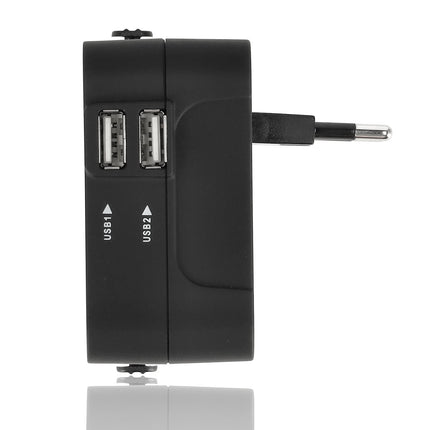 Universele Wereldstekker met USB – Internationale Reisadapter voor 150+ Landen | USA, UK, Australië, Azië & Europa | Universele Reisstekker met 2 USB Poorten – Zwart