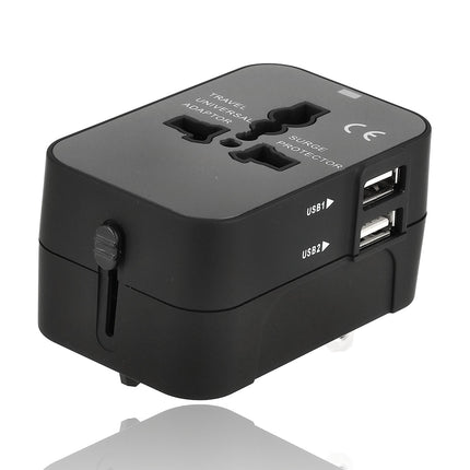 Universele Wereldstekker met USB – Internationale Reisadapter voor 150+ Landen | USA, UK, Australië, Azië & Europa | Universele Reisstekker met 2 USB Poorten – Zwart