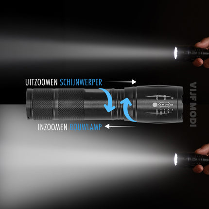 Militaire Zaklamp 2000 Lumen – Waterdichte LED Zaklamp met UV – 300m Bereik – 3 Standen – Tactische Zaklamp op Batterijen – Beste Zaklamp voor Outdoor, Kamperen & Noodsituaties