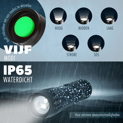 Militaire Zaklamp 2000 Lumen – Waterdichte LED Zaklamp met UV – 300m Bereik – 3 Standen – Tactische Zaklamp op Batterijen – Beste Zaklamp voor Outdoor, Kamperen & Noodsituaties
