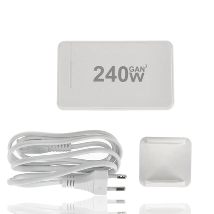 USB-C Snellader 240W – 8-Poorts GaN III Oplader met PD100W, PD30W & QC18W – Snelle USB-C Lader voor Laptop, Smartphone & Tablet
