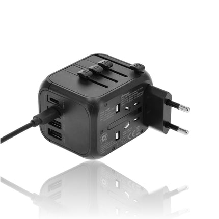 Wereldstekker met USB – Internationale Reisadapter 150+ Landen – 2x USB-C & 2x USB-A – Automatische Zekering – Universele Reislader Zwart