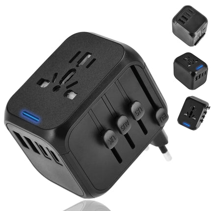 Wereldstekker met USB – Internationale Reisadapter 150+ Landen – 2x USB-C & 2x USB-A – Automatische Zekering – Universele Reislader Zwart