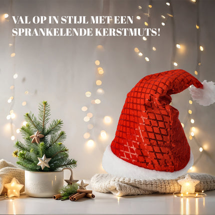 Kerstmutsen Volwassenen & Kinderen - Voordelpak Pailletten Muts Set van 12 - Maat 54-56 - Partymuts voor Kerst, Carnavals en Feest!