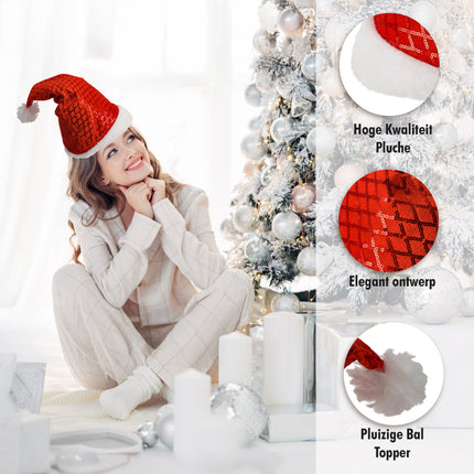 Kerstmuts Volwassenen & Kinderen - Past Maat 54-56 - Pailletten Muts Set van 4 - Perfect voor Kerstkleding, Carnavalskleding en Feestkleding!
