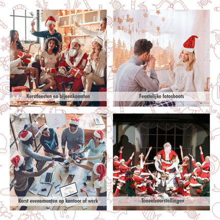 Kerstmutsen Volwassenen & Kinderen - Voordelpak Pailletten Muts Set van 12 - Maat 54-56 - Partymuts voor Kerst, Carnavals en Feest!