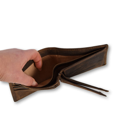 Portemonnee | portemonnee heren | Bruin | Lederen portemonnee | Billfold | Buffelleer | RFID anti-skim protection | 12 Kaartsleuven | 12cm*10cm 