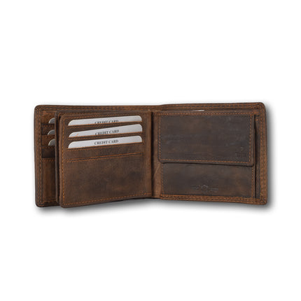 Portemonnee | portemonnee heren | Bruin | Lederen portemonnee | Billfold | Buffelleer | RFID anti-skim protection | 12 Kaartsleuven | 12cm*10cm 
