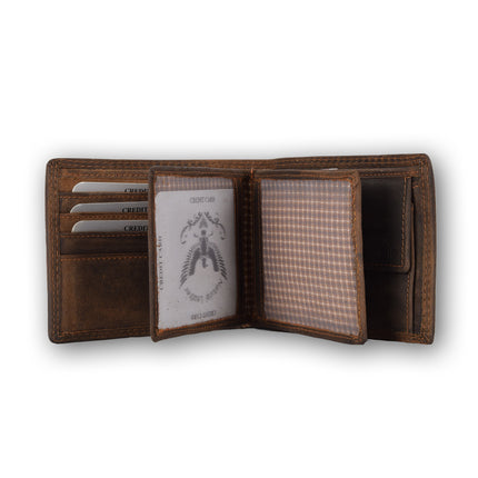 Portemonnee | portemonnee heren | Bruin | Lederen portemonnee | Billfold | Buffelleer | RFID anti-skim protection | 12 Kaartsleuven | 12cm*10cm 