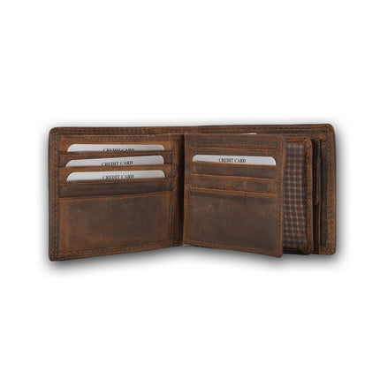 Portemonnee | portemonnee heren | Bruin | Lederen portemonnee | Billfold | Buffelleer | RFID anti-skim protection | 12 Kaartsleuven | 12cm*10cm 