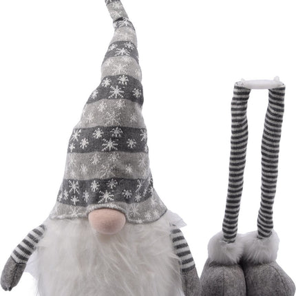 Gnome 90 cm Grijs |Met Led |Kerst Kabouter Puntmuts| Gevuld met pluche | kerstversiering| Kerstman/gnome man baard| pop