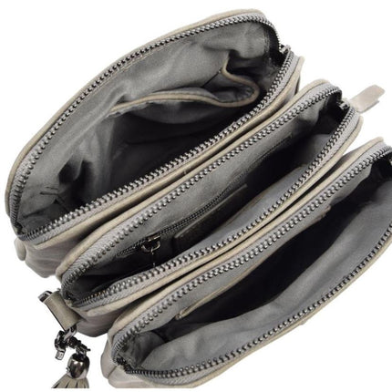 Bicky Bernard Schoudertas Grijs met 3 ritsen - tas - tassen - schoudertas dames - handtas - grijs schoudertas - schoudertas meiden - 