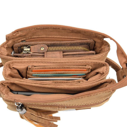 Tas - tasssen - bags - Bag- Bicky Bernard- Harmonica 3-Vaks tasje - schoudertasje - crossbody tasje - Camel