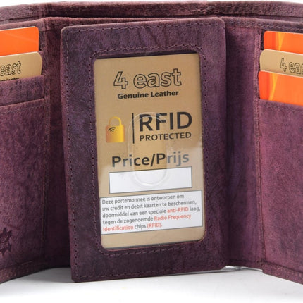 Portemonnee - portemonnee dames - portemonnee heren - portemonnee pasjes- Volledig leer- 4E-458 - RFID Protected Anti skim - 4East - Paars - Portemonnee dames Paars - Portemonnee Klein