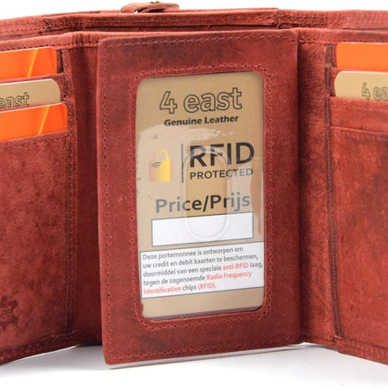 Portemonnee - portemonnee dames - portemonnee heren - portemonnee pasjes- Volledig leer- 4E-458 - RFID Protected Anti skim - 4East - Rood - Portemonnee dames Rood- Portemonnee Klein