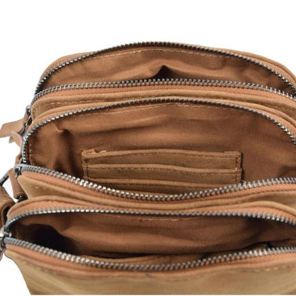 Bicky Bernard Schoudertas cognac - camel met 3 ritsen - tas - tassen - schoudertas dames - handtas - cognac-camel schoudertas - schoudertas meiden - 